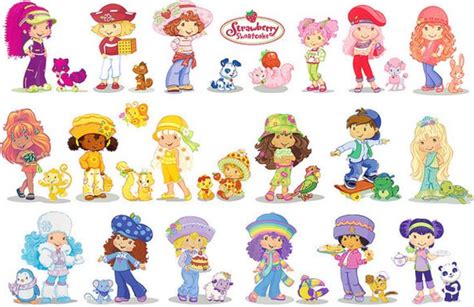 Meaningful Appearance: With a name like "Strawberry Shortcake", all of her hats are Strawberry-themed in some way, shape or form. Nice Girl: She is a sweet girl with a 'berry' big heart. Pink Means Feminine: Her 2007, 2009, and 2021 designs have pink hair and outfits. Plucky Girl: In 2003, she is a daring and adventurous girl. . 