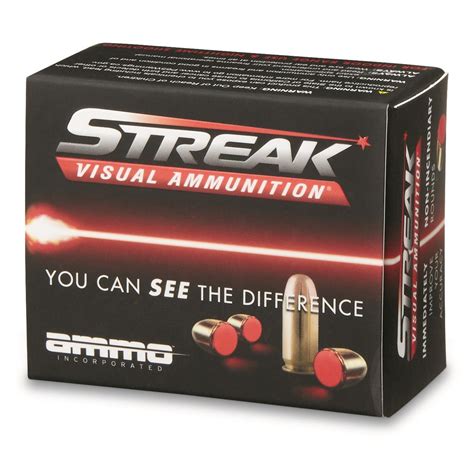 Streak rounds are non-incendiary visual ammunition or tracer rounds. Each caliber is offered in hollow point or ball and comes in boxes of 20 rounds. These are absolutely safe to use indoors as .... 