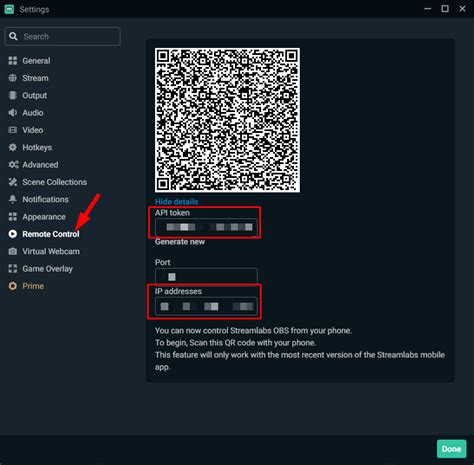 Streamlabs remote control qr code not working.  When I try to scan the QR code nothing happ...