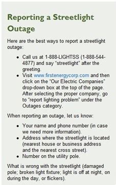 Street Light Outage Jefferson Utilities