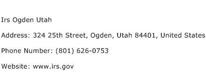 Street address for irs ogden utah. Internal Revenue Service (IRS) is located at 105 23rd St in Ogden, Utah 84401. Internal Revenue Service (IRS) can be contacted via phone at 800-829-1040 for pricing, hours and directions. 