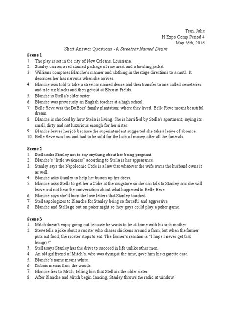 Streetcar named desire short answer questions. - Blake s 7 a critical guide to series 1 4.