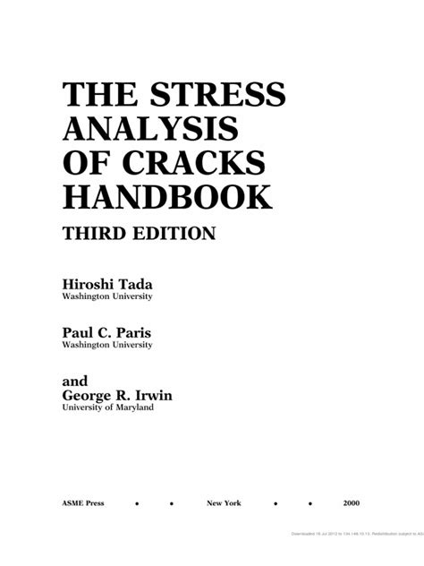 Stress analysis of cracks handbook third edition. - Der jüngste tag und andere stücke..