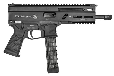Stribog. 3 30 Round Magazines. Grand Power Stribog SP9A3G 9MM Pistol. This semi automatic pistol accepts Glock style magazines and features a delayed roller blowback operating system with a non reciprocating charging handle. The 8 " barrel is threaded 1/2x28 and the pistol has M-LOK accessory rails for the use of your favorite optic or light source. 