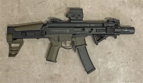 Stribog with binary trigger.  Designed to dramatically increase your firearm&rsquo;s rate of fire...