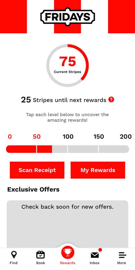 Stripes rewards. Step 1. Using a Reward on an online order. Go to the Fridays Rewards website and log in to your account. Go to the "My Rewards" tab. Step 2. Using a Reward on an online order. To use your coupon code for the redeemed reward, copy the code and navigate to the "Order Online" section of the website to start your order. Step 3. 