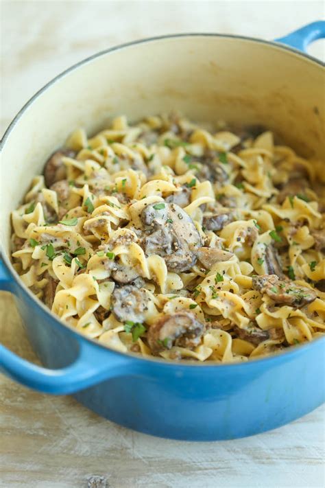 Stroganoff hamburger helper. ingredients. In a large skillet that has a lid, brown ground beef, onion and mushrooms. Drain. Add onion soup mix, water and mushroom soup mixing well. Bring to boil. Add the bow tie pasta and bring back to boil. Reduce heat to med. high and cover. Cook 5 minutes covered. 