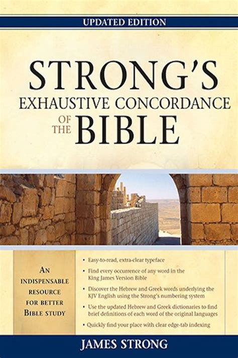 Strong's dictionary. New Strong's Exhaustive Concordance Hardcover – May 21, 2003. New Strong's Exhaustive Concordance. Hardcover – May 21, 2003. by James Strong (Author) 4.8 2,900 ratings. Part of: Nelson's Super Value (3 books) See all formats and editions. The best-known—and best-loved—Bible concordance of all time in a portable size and … 