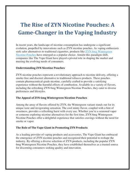 Strong Zyns: The Game-Changer in the Nicotine Market