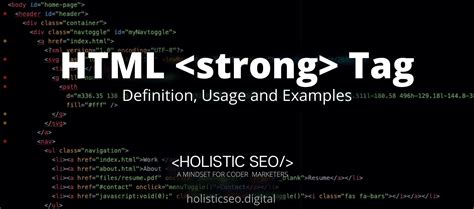 Strong html.  Code for the HTML 'strong' tag.  HTML strong element sets strong emphasis o...