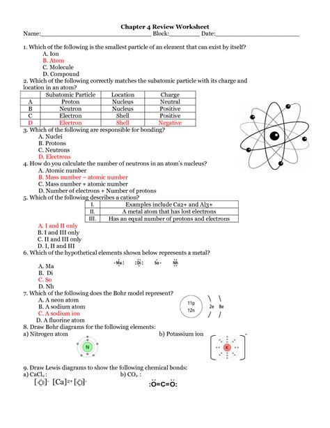 Structure Of An Atom Worksheet Answer Key
