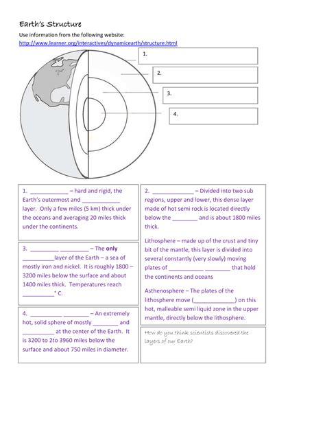 Structure Of The Earth Worksheet