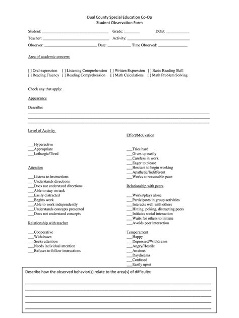 Student Behavior Observation Report Sample Complete with ease