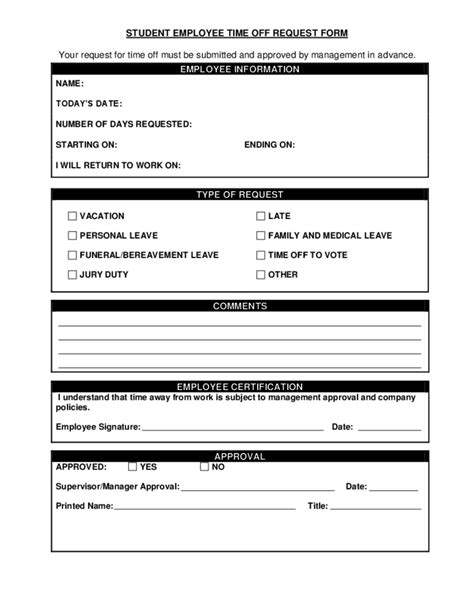 Student Employee Time Off Request Form Free Download
