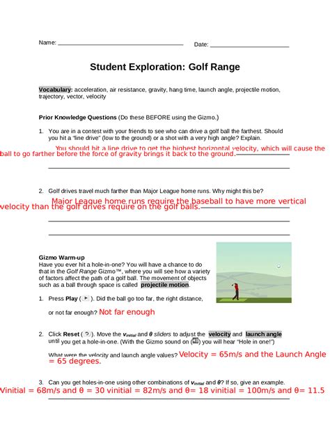 Student Exploration Golf Range Gizmo Answers