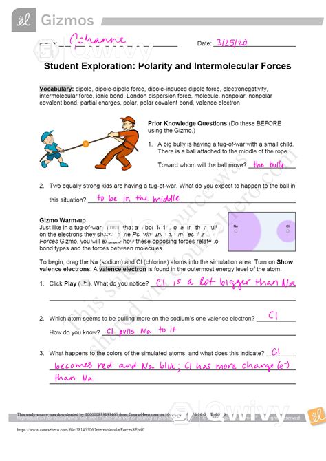 Student Exploration Polarity And Intermolecular Forces Answer Key