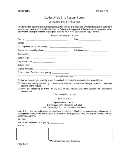 Student Field Trip Request Forms Download Printable PDF Templateroller