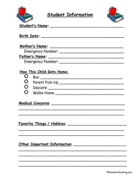Student Information Sheet Have Fun Teaching