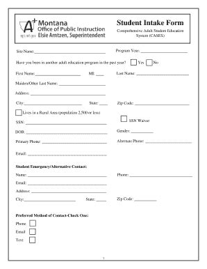 Student Intake Form Templates at