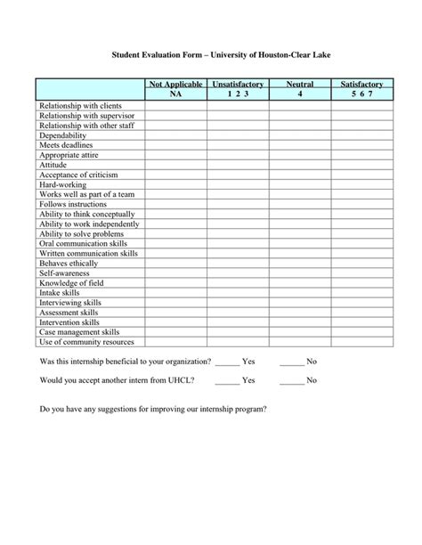Student Internship Evaluation Form in Word and Pdf formats page 2 of 2