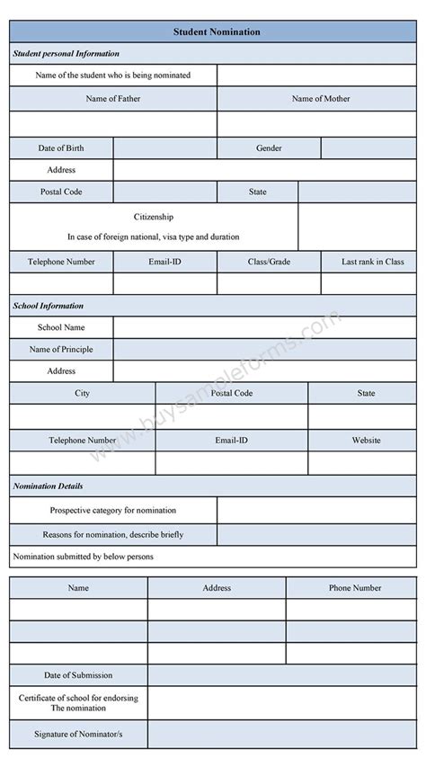 Student Nomination Form Template Buy Sample Forms Online