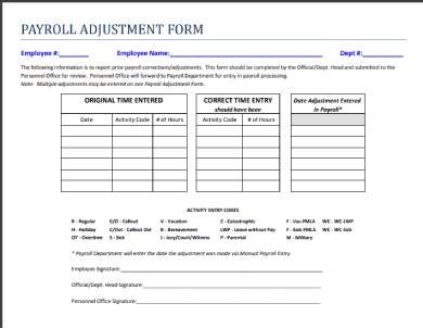 Student Payroll Adjustment Form