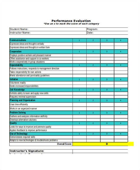 Student Performance Evaluation Form
