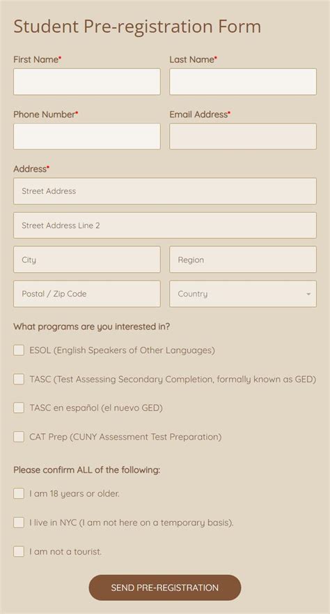 Student PreRegistration Form Template