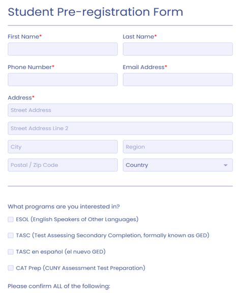 Student PreRegistration Form Typeform Template