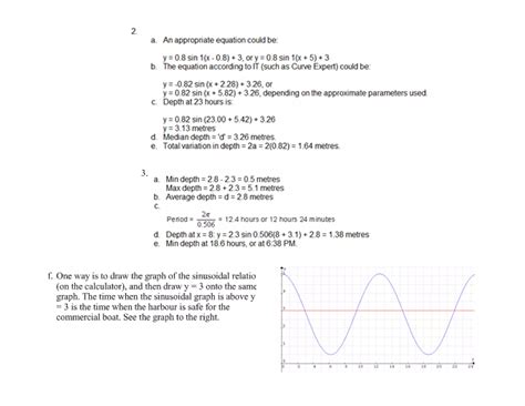 Student Project Applications Of Sinusoidal Functions Answers