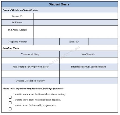 Student Query Form Template Sample Forms