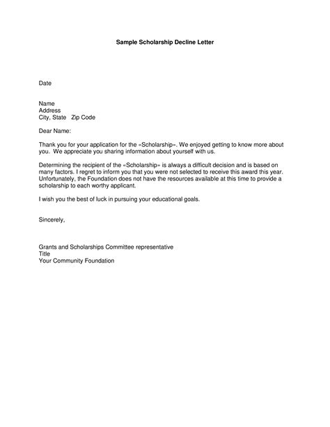 Student Scholarship Rejection Letter Templates at