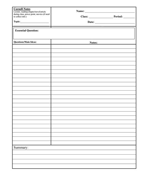 Student Success Cornell Notes Template Cornell Notes Template Word Notes Template