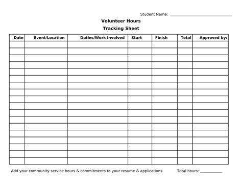 Student Volunteer Service Program Volunteer Hour Log Sheet Fill and
