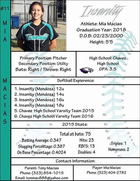 Student athlete Resume Example Beautiful Profile in 2020 Softball