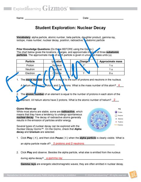 2019 Name: _____ Date: _____ Student Exploration: Nuclear De