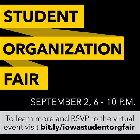 Student organizations uiowa. Join us on Wednesday, January 26, 2022 at the Iowa Memorial Union for the Spring 2022 Student Organization Fair. The fair begins at 5:00pm and will run until 7:00pm. 
