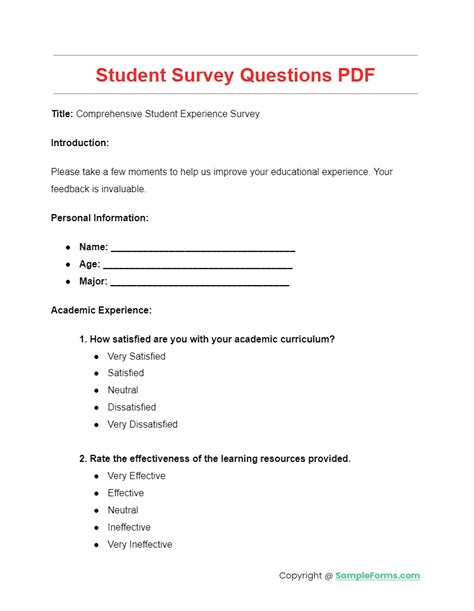 Student survey questions pdf