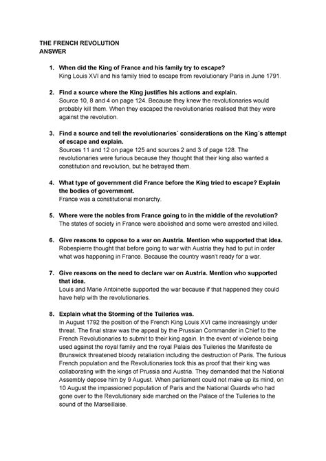 Studenthandouts Com Answer Key French Revolution