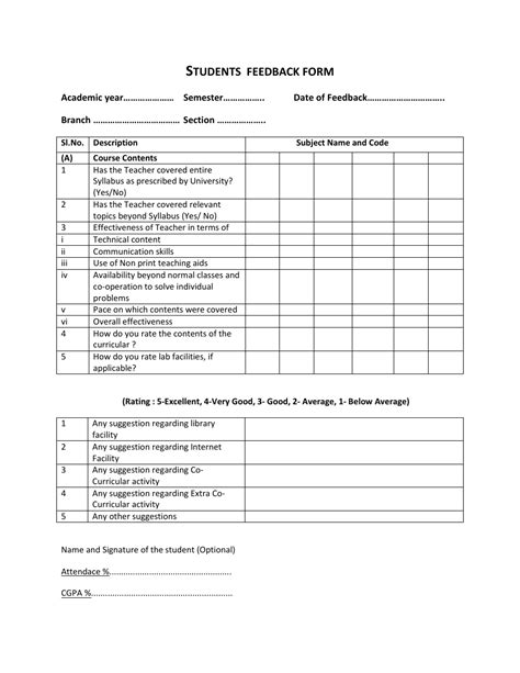 Students Feedback Form Download Printable PDF Templateroller