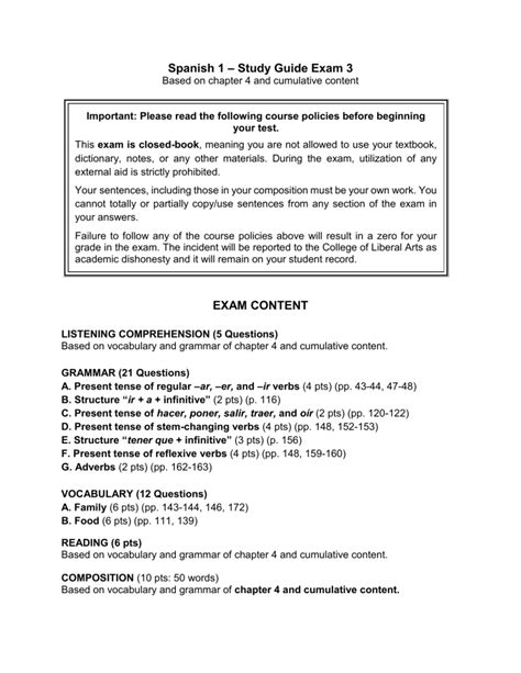 Study 3 Final Spanish Guide Exam Answers
