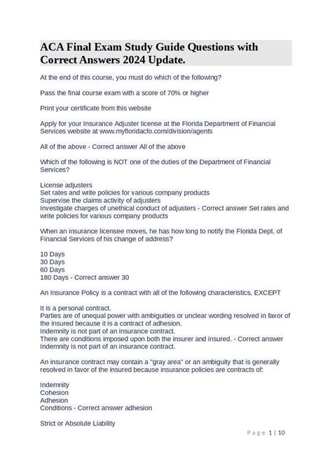 Study Exam Guide Aca