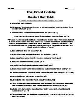 Study Guide Answer Key The Great Gatsby
