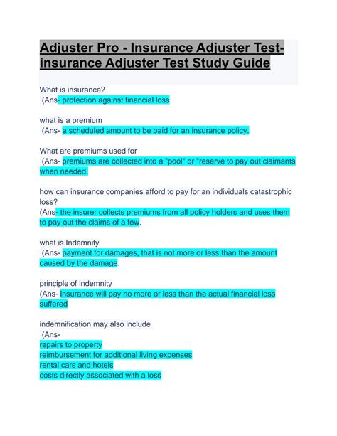 Study Guide For Insurance Adjuster