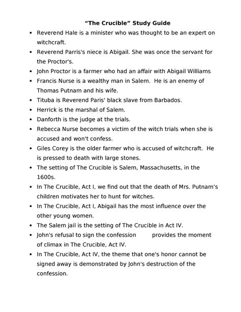 Study Guide For The Crucible
