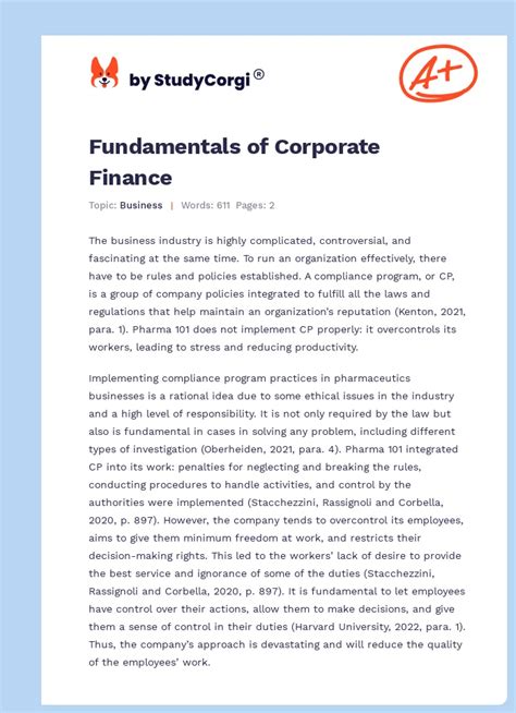 Study Guide For Use With Fundamentals Of Corporate Finance