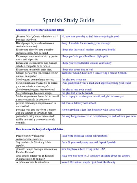 Study Guide In Spanish