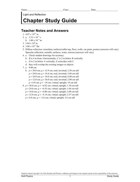 Study Guide Light Physics Answers