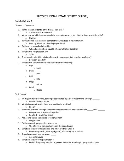 Study Guide Physics Final