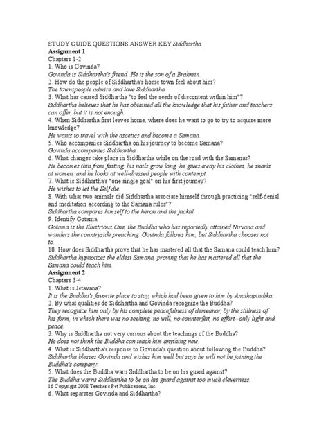 Study Guide Siddhartha Questions